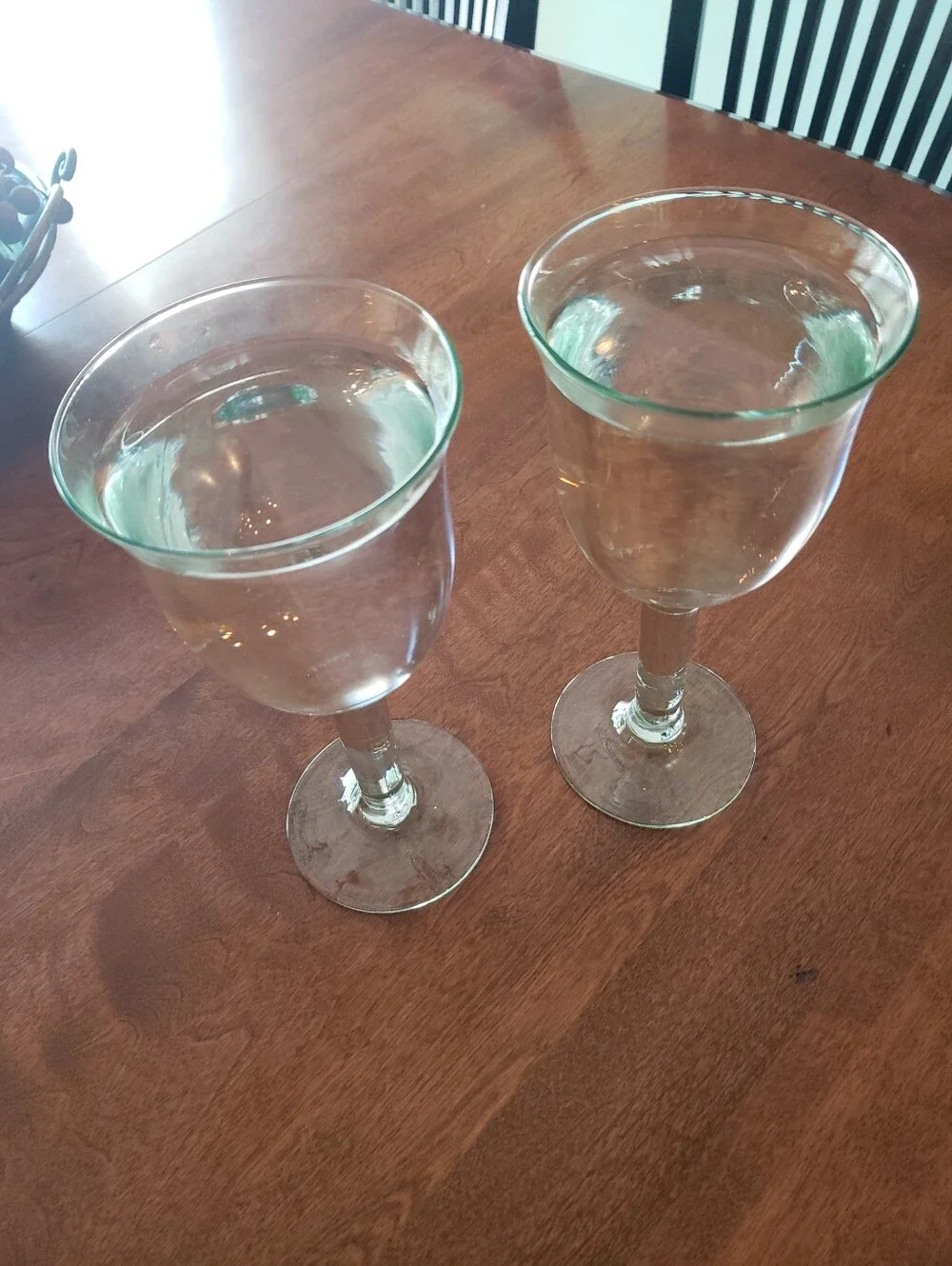 (2) Large Wine/Water Goblets- Elegant Clear Glass With Slight Green Tint -16 Oz.